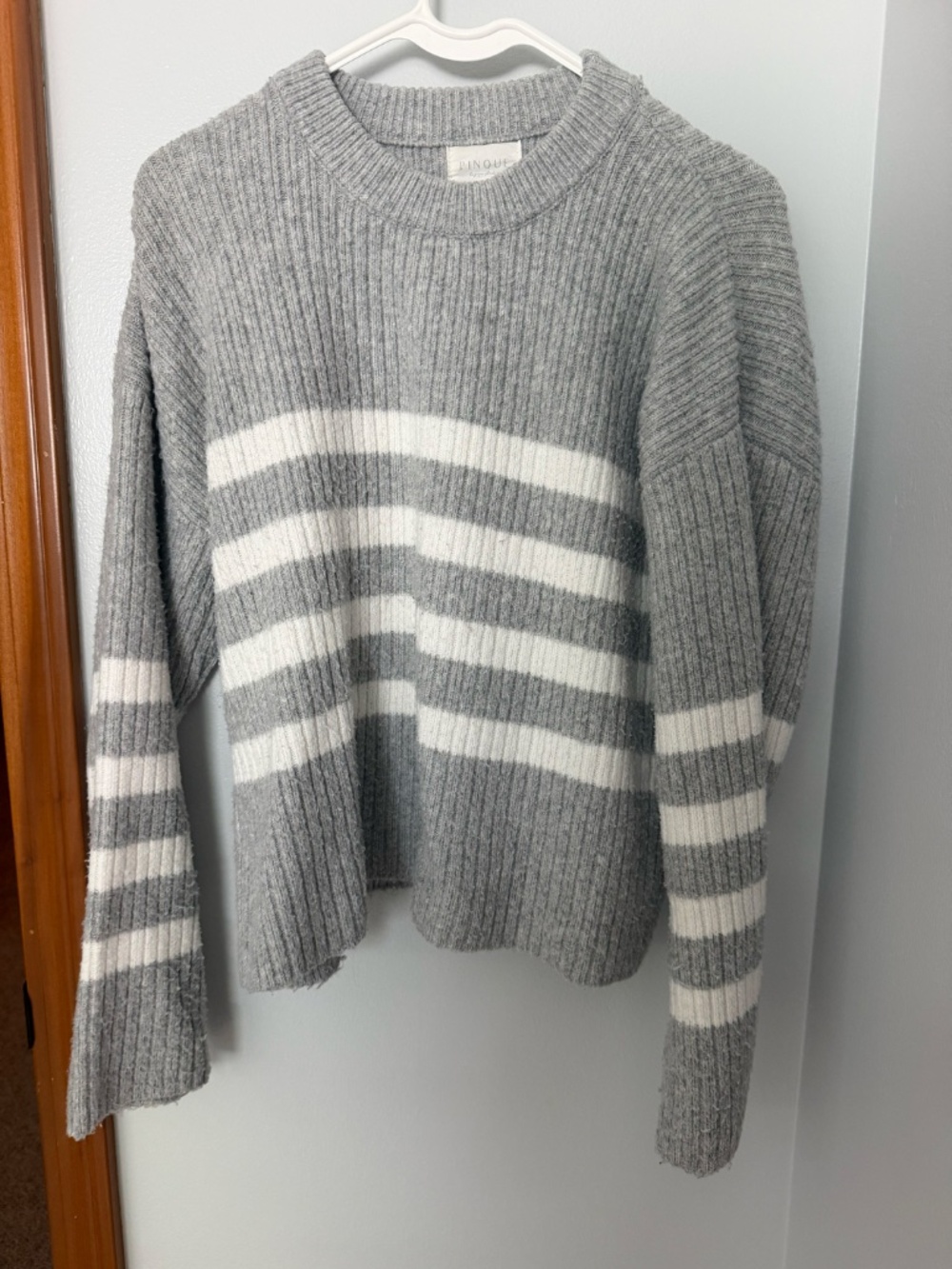 Pinque Gray and White Striped Sweater